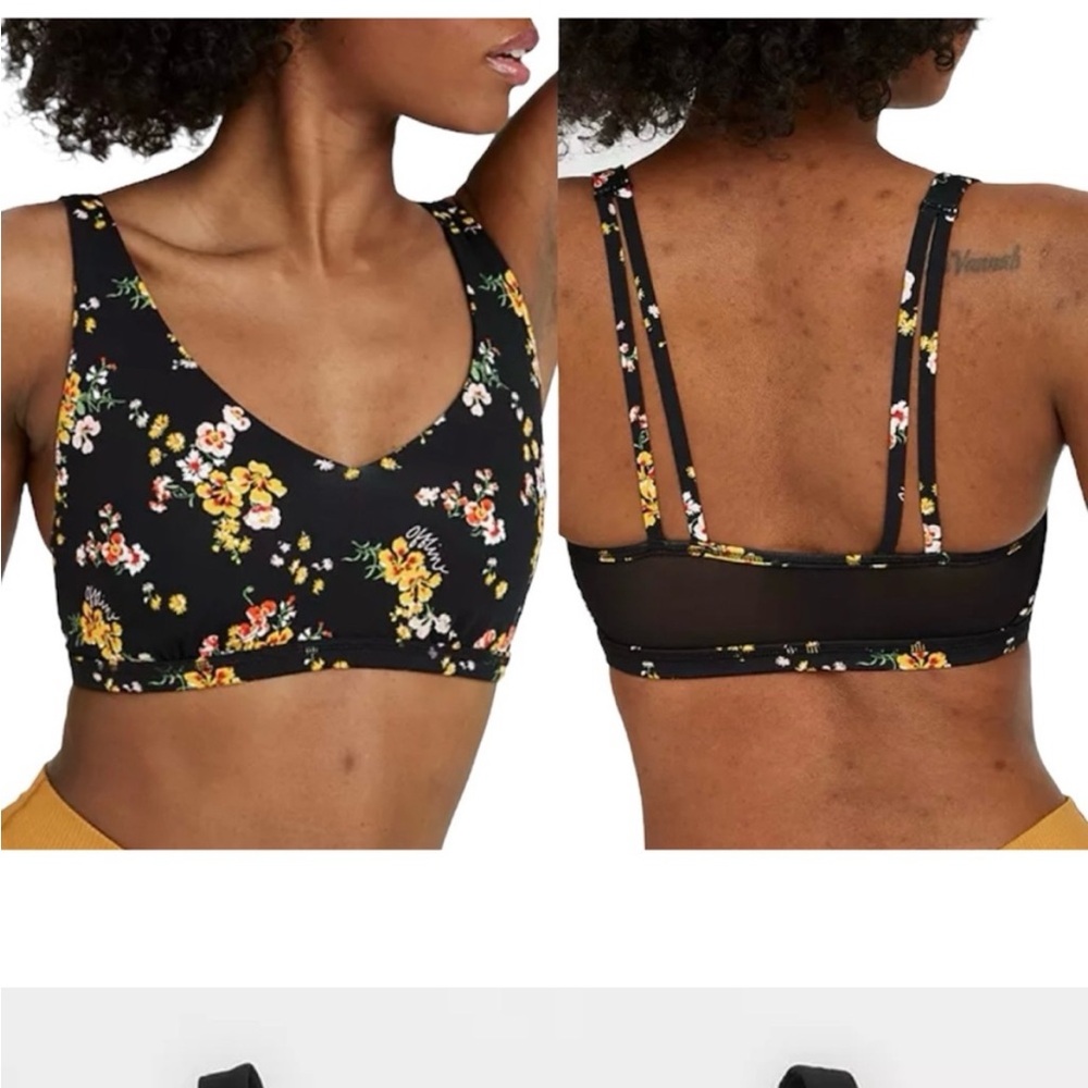 NWT Aerie Offline Floral Print Mesh Back Plunge Sports Bra - Picture 2 of 6